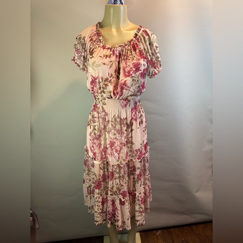 Kate and Lily Women’s Dress Midi Fit Flare Tiered Floral Peasant Sz 4
